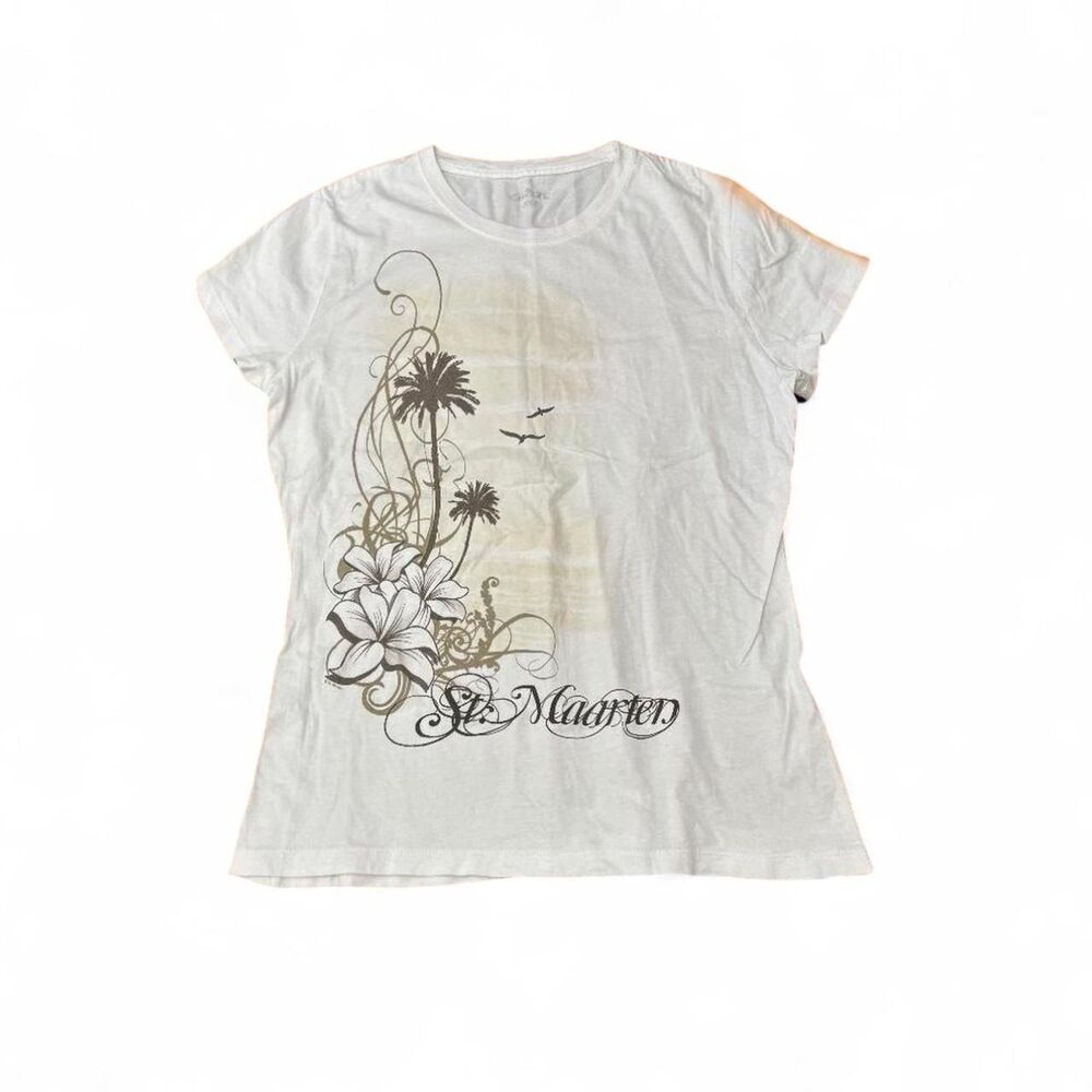 Y2k WhiteT shirt With Brown Floral Design